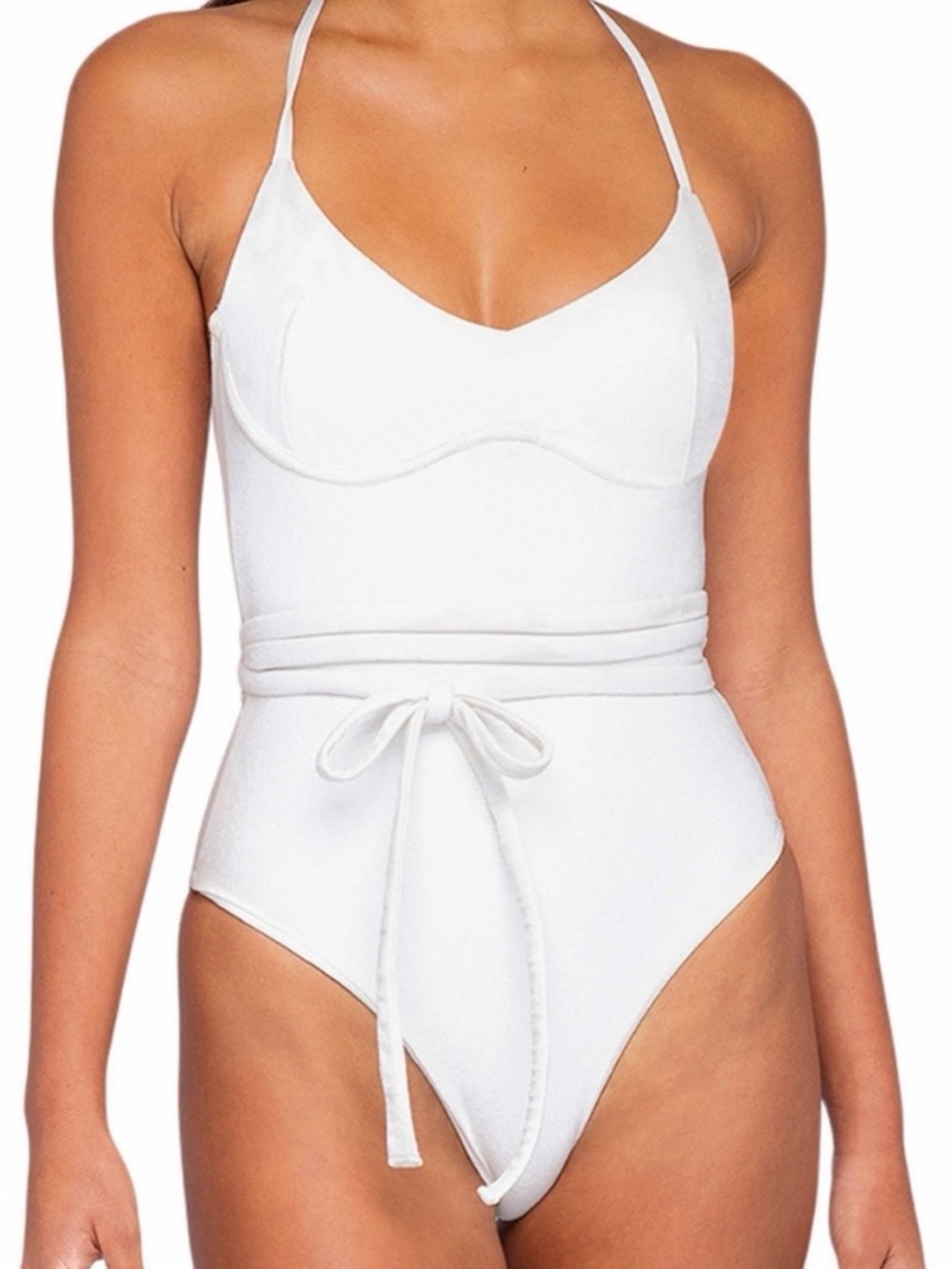 Revel Rey One-Piece Swimsuit Size Large – White, Halter Neck, Wrap Belt